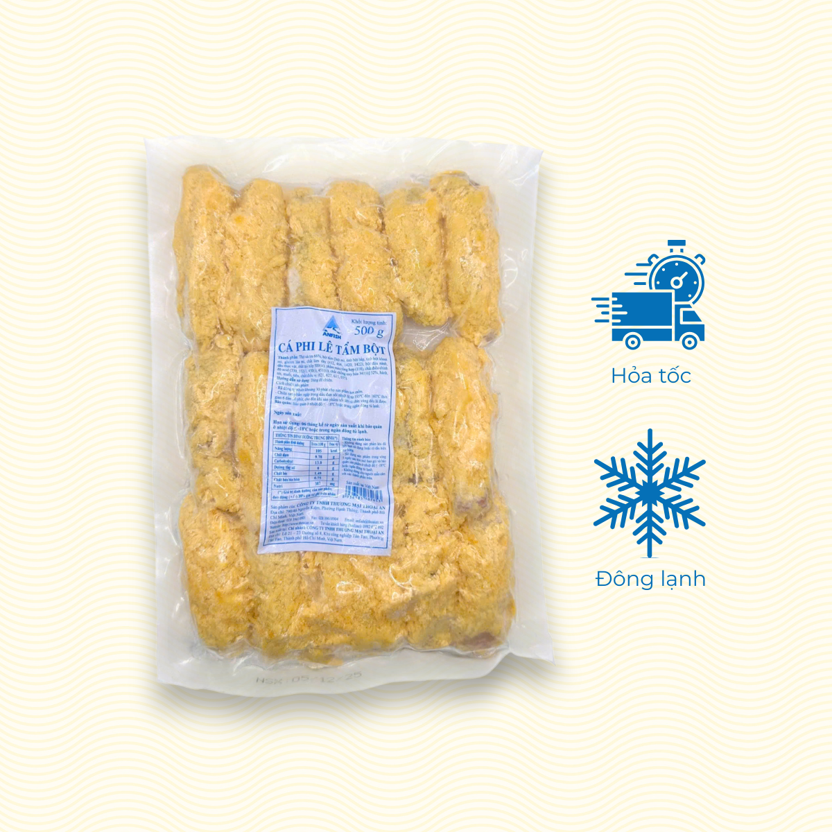 Cá phi lê cắt sợi tẩm bột Thoại An 500g (Đông lạnh) Cá phi lê cắt sợi tẩm bột Thoại An 500g (Đông lạnh)