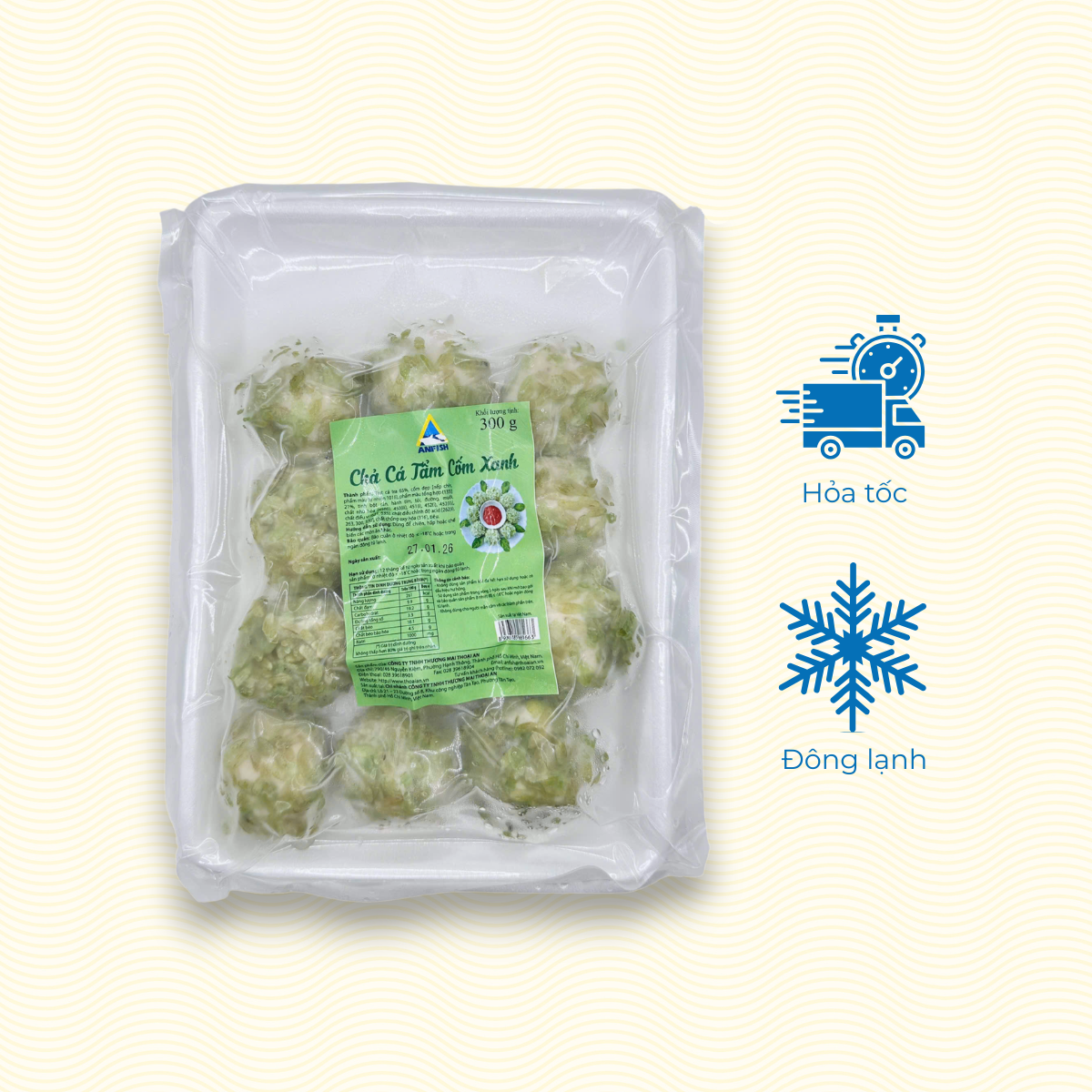 Thoai An Green Rice Flakes Coated Fish Cake 300g (Frozen) Thoai An Green Rice Flakes Coated Fish Cake 300g (Frozen)